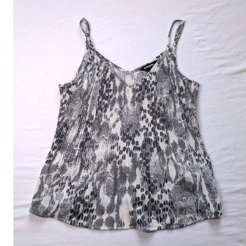 Express Cami Tank Top Womens Small Gray Snakeskin Pleated Adjustable Straps